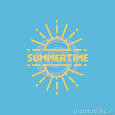 Summertime. Linear yellow sun burst icon. Vector illustration, flat design Vector Illustration