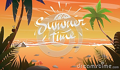 Summertime on ocean coast Vector Illustration