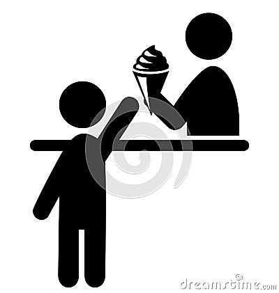 Summertime Pictogram Flat People and Ice Cream Store Icon Isolated on White Vector Illustration