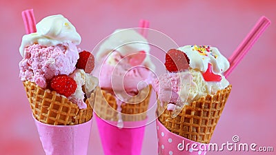 Summertime pink ice cream cones Stock Photo