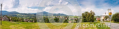Summertime rural landscape banner, panorama - Moravian-Silesian region against the background of mountains Western Carpathians Stock Photo