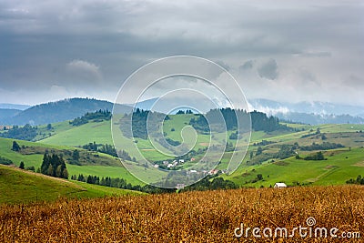 Summertime rural landscape - view at the village Pucov, Slovakia Stock Photo