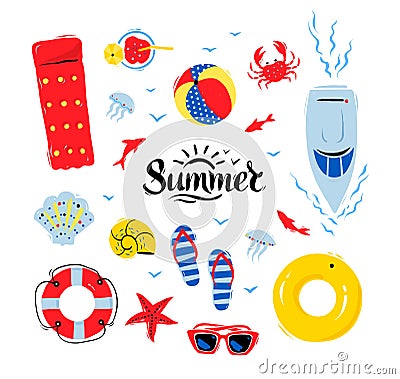 Summertime top view illustrations set Vector Illustration