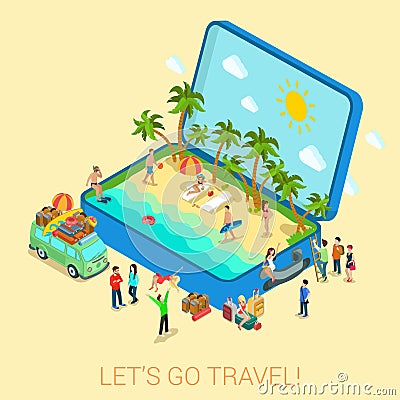 Summertime travel flat 3d web isometric infographic concept Stock Photo