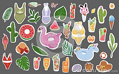 Summertime vector Stickers collection hand drawn Vector Illustration