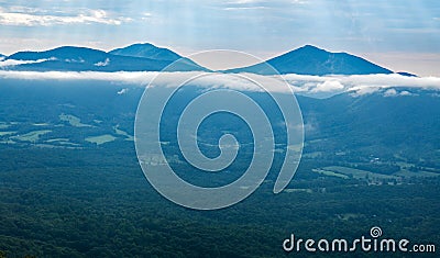 Summertime View of Clouds Around the Peaks of Otter Stock Photo