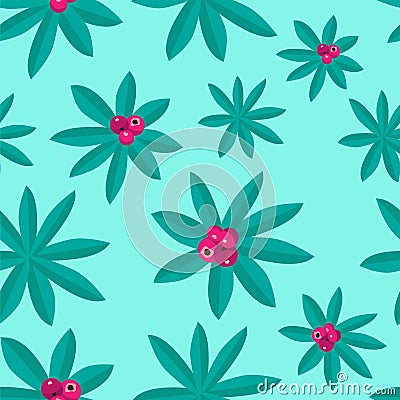 Summery Tropical Pattern made by Plants and Pink Fruit Stock Photo