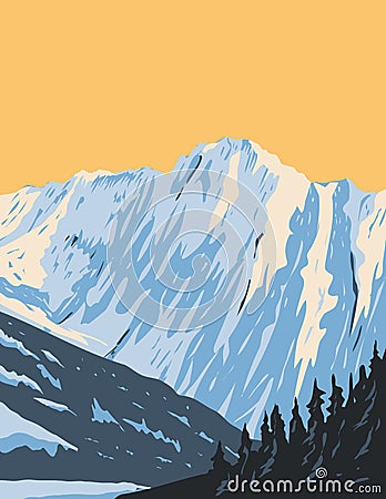 Summit of Eldorado Peak at the Head of Marble Creek and Inspiration Glacier Located in Northern Cascades National Park in Vector Illustration