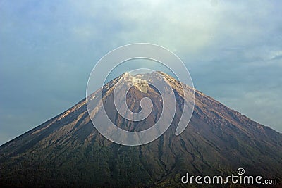 The summit of Mount Semeru under the cloudy Stock Photo