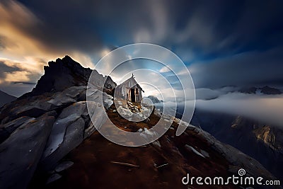 Weathered shack atop a mountain Stock Photo