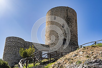 Summonte, province of Avellino. the view of the medieval tower of the castle of Summonte. Irpinia, Campania, Italy. Stock Photo