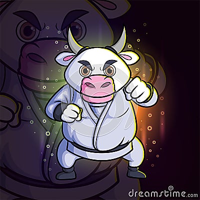 The sumo buffalo with the strong punch esport mascot design logo Vector Illustration