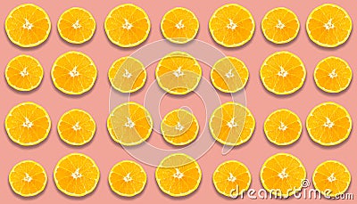 Sumo Mandarin yellow fresh orange slices on pink background, Autumn concept Stock Photo