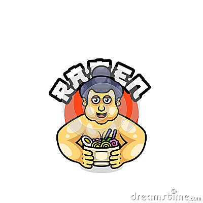 Cute sumo ramen mascot logo Vector Illustration