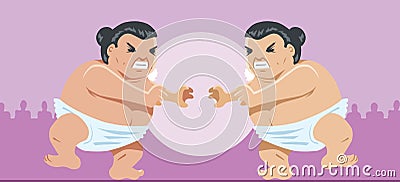 Sumo wrestlers Vector Illustration