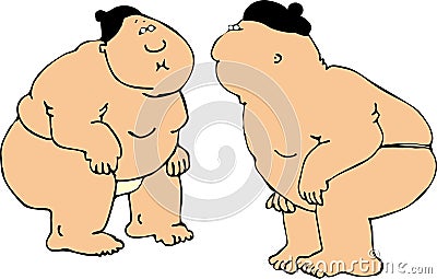 Sumo Wrestlers Cartoon Illustration