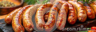 Sumptuous barbecue dinner perfectly grilled sausages on clean table realistic food photography Stock Photo