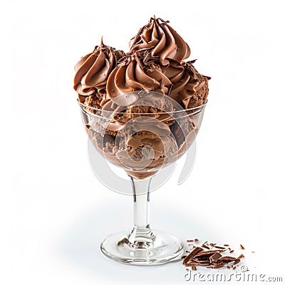 Sumptuous Chocolate Ice Cream Sundae in Glass. Generative ai Cartoon Illustration