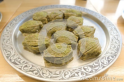 Sumptuous Pistachio Baklava Platter Stock Photo