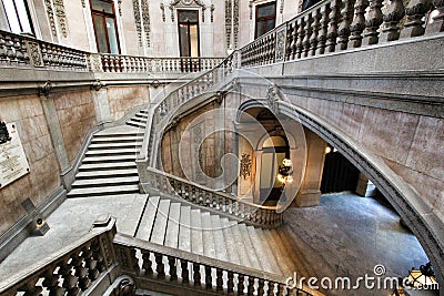 Sumptuous stairway of the Stock Exchange Palace in Porto Editorial Stock Photo