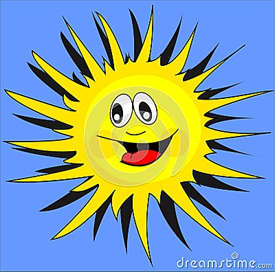 Sun, smiling face, blue background, vector illustration Vector Illustration