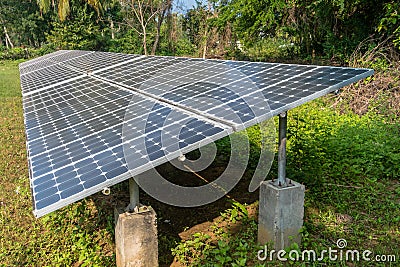 Sun batteries on top of the hill in the jungle Stock Photo