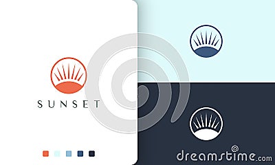 Sun or beach circle logo in simple and modern style Vector Illustration