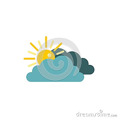 Sun behind clouds icon, flat style Vector Illustration