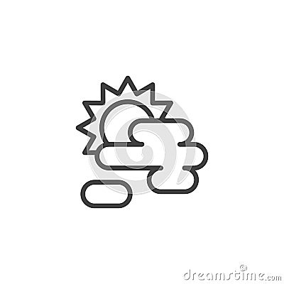 Sun behind clouds line icon Vector Illustration