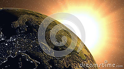 Sun behind earth Stock Photo