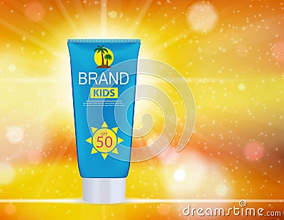 Sun Care Cream Bottle, Tube Template for Ads or Magazine Background. 3D Realistic Vector Vector Illustration