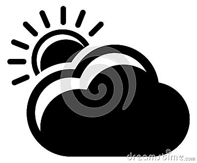 Sun and cloud black icon. Partly cloudly weather Vector Illustration