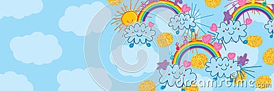 Sun cloud rainbow naive banner Vector Illustration