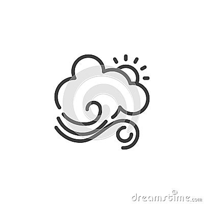 Sun with cloud and wind line icon Vector Illustration