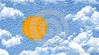 Sun and clouds paint shape form on cement wall Stock Photo