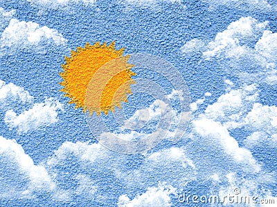 Sun and clouds paint shape form on wall Stock Photo