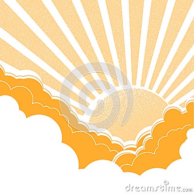 Sun with clouds.Vector nature yellow background Vector Illustration