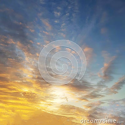 The sun coming out after rain,it`s rays spreading through the clouds. Stock Photo