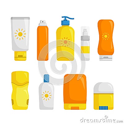 sun cream block set cartoon vector illustration Vector Illustration