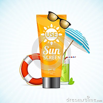 Sun Cream Summer Travel Concept. Vector Vector Illustration