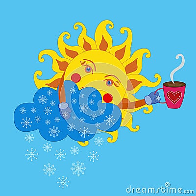 Sun with cup Vector Illustration