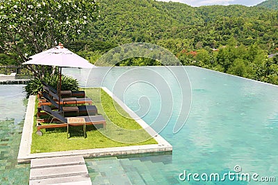 Sun deck , swimming pool Stock Photo