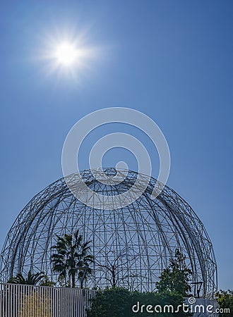 The sun is directly above the Zones Humides - Aviari - L`Oceanografic in the Science Museum Park, Valencia, Spain Editorial Stock Photo