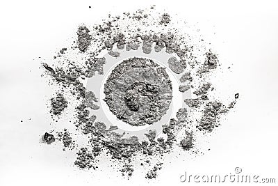 Sun drawing made in dust, dirt, ash, sand as sunlight, universe, chaos, order, clean, dirty sign, symbol, abstract Stock Photo