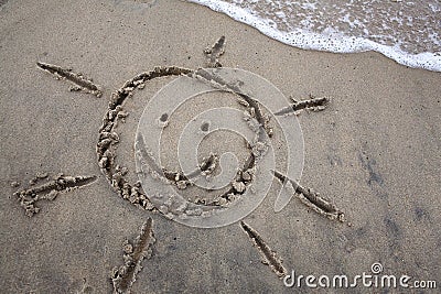 Sun Drawing In Sand - Spring Break Stock Photo