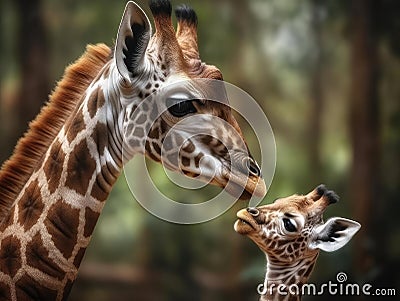 Giraffes Love Mother and Baby Bond Stock Photo