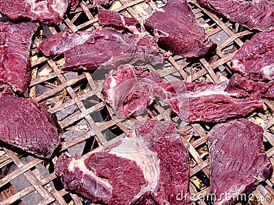 Sun-dried meat on the basket Stock Photo
