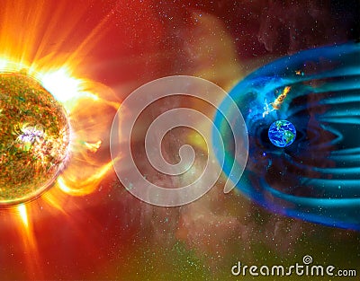 The Sun-Earth connection space weather. Stock Photo