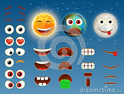 Sun earth moon emoji vector design collection Vector Illustration
