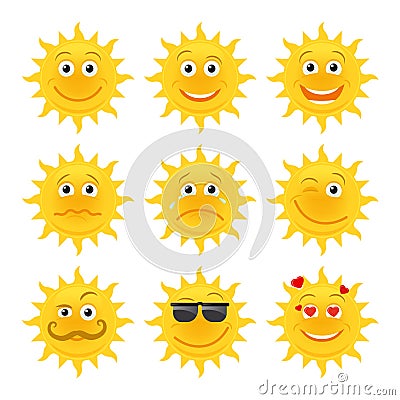 Sun emoticons vector collection Vector Illustration